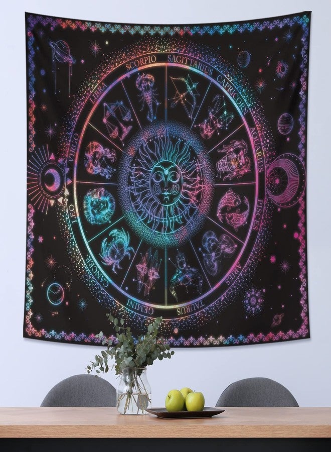 DESIHOM 12 Constellation Zodiac Trippy Psychedelic Sun Tapestry for Bedroom Living Room Dorm Decor 59x51 Inch - Image 3